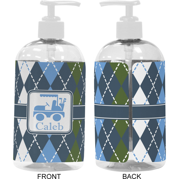Blue Argyle 16 oz Plastic Liquid Dispenser- Approval- White