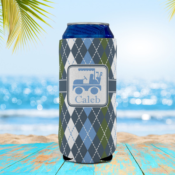 Blue Argyle 16oz Can Sleeve - LIFESTYLE