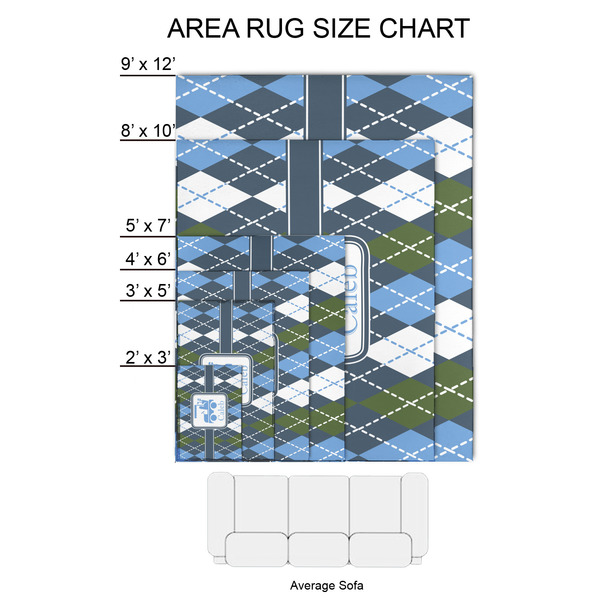 Blue Argyle 2'x3' Indoor Area Rugs - Size Chart