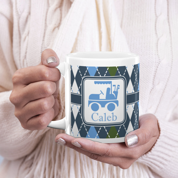 Blue Argyle 20oz Coffee Mug - LIFESTYLE