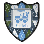 Blue Argyle Iron On Shield Patch B w/ Name or Text