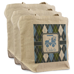 Blue Argyle Reusable Cotton Grocery Bags - Set of 3 (Personalized)