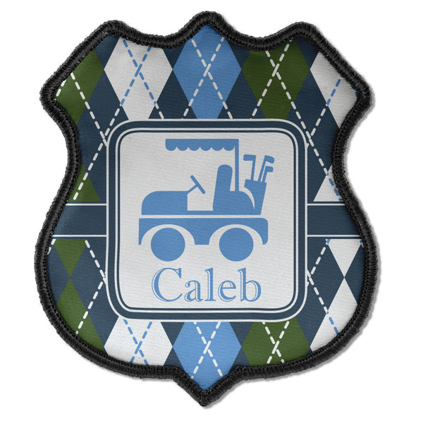 Custom Blue Argyle Iron On Shield Patch C w/ Name or Text