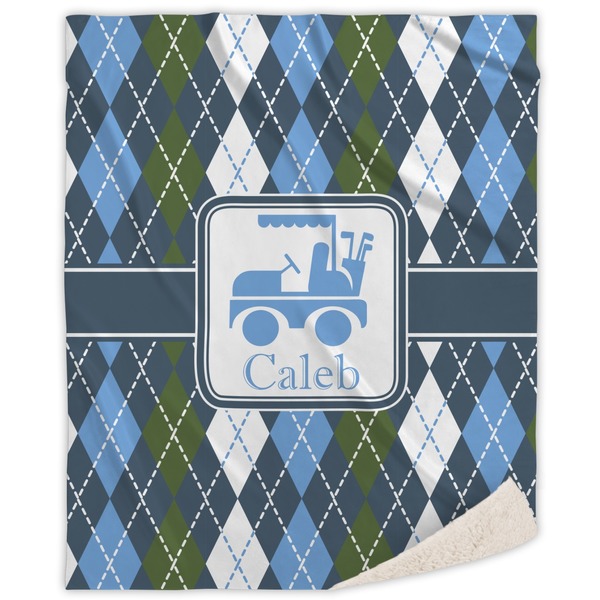 Custom Blue Argyle Sherpa Throw Blanket (Personalized)