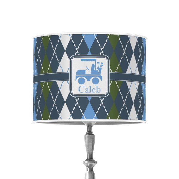 Blue Argyle 8" Drum Lampshade - ON STAND (Poly Film)