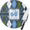 Blue Argyle Round Glass Cutting Board - Small (Personalized)