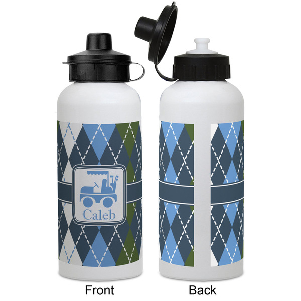 Blue Argyle Aluminum Water Bottle - White APPROVAL