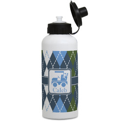 Blue Argyle Water Bottles - Aluminum - 20 oz - White (Personalized)