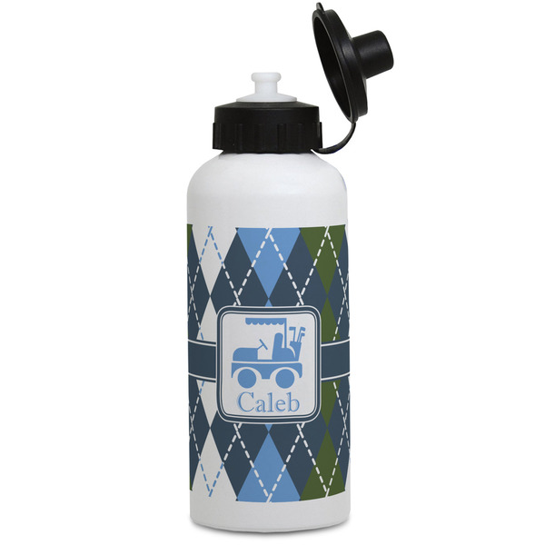 Custom Blue Argyle Water Bottles - Aluminum - 20 oz - White (Personalized)