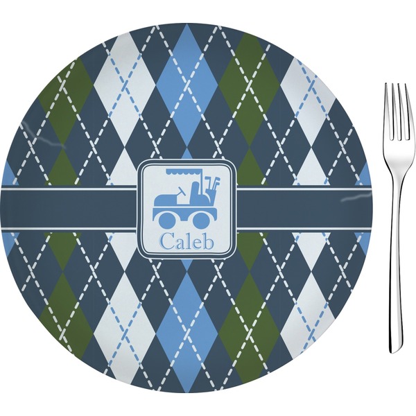 Custom Blue Argyle Glass Appetizer / Dessert Plate 8" (Personalized)