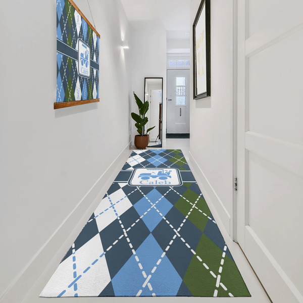 Blue Argyle Area Rug Sizes - In Context (vertical)