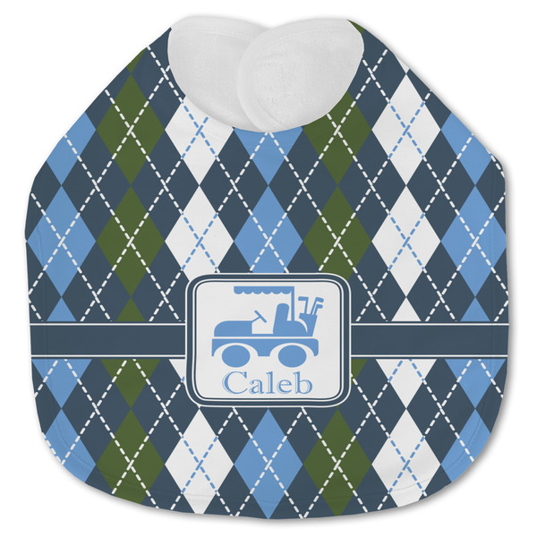 Custom Blue Argyle Jersey Knit Baby Bib w/ Name or Text