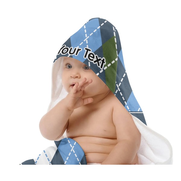 Blue Argyle Baby Hooded Towel on Child