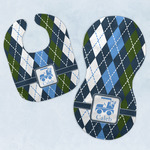 Blue Argyle Baby Bib & Burp Set w/ Name or Text
