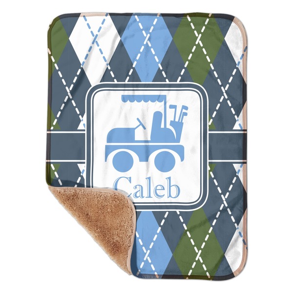 Custom Blue Argyle Sherpa Baby Blanket - 30" x 40" w/ Name or Text