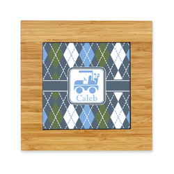 Blue Argyle Bamboo Trivet with Ceramic Tile Insert (Personalized)
