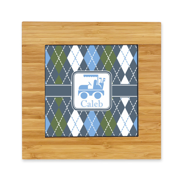 Custom Blue Argyle Bamboo Trivet with Ceramic Tile Insert (Personalized)