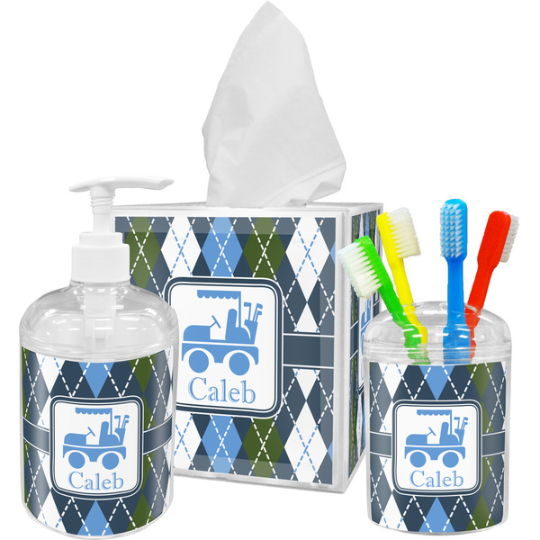 Blue Argyle Bathroom Accessories Set (Personalized)