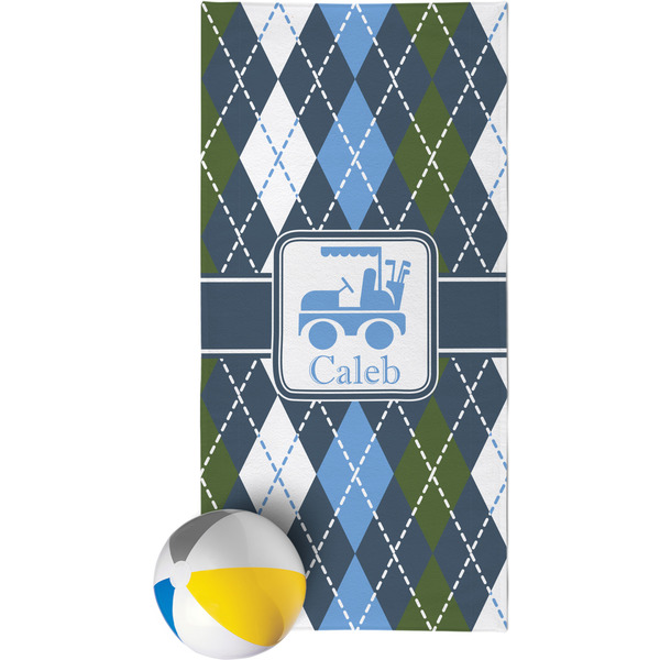 Custom Blue Argyle Beach Towel (Personalized)