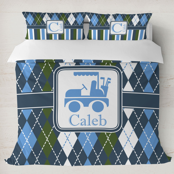 Custom Blue Argyle Duvet Cover Set - King (Personalized)