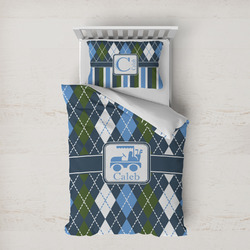 Blue Argyle Duvet Cover Set - Twin XL (Personalized)