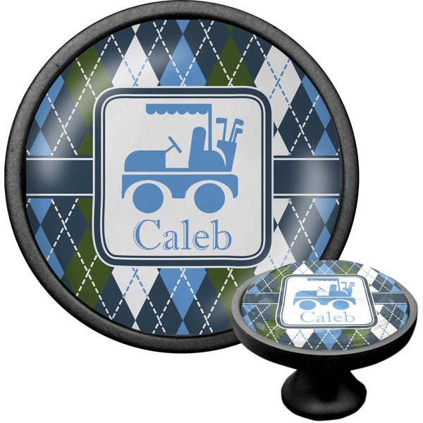 Custom Blue Argyle Cabinet Knob (Black) (Personalized)
