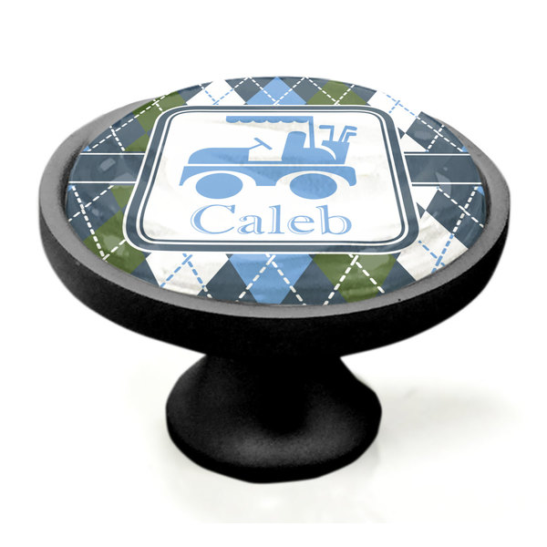Blue Argyle Black Custom Cabinet Knob (Side)