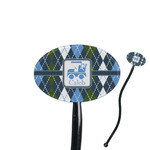 Blue Argyle 7" Oval Plastic Stir Sticks - Black - Single Sided (Personalized)