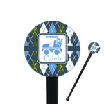 Blue Argyle 7" Round Plastic Stir Sticks - Black - Single Sided (Personalized)