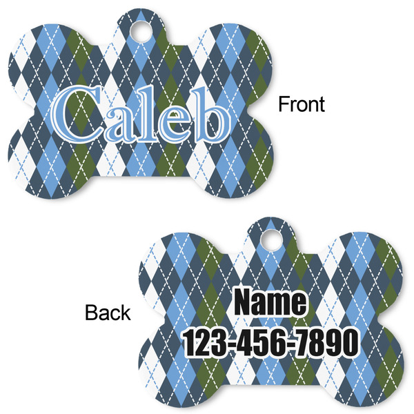 Blue Argyle Bone Shaped Dog ID Tag - Large - Approval