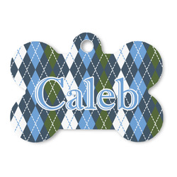 Blue Argyle Bone Shaped Dog ID Tag (Personalized)