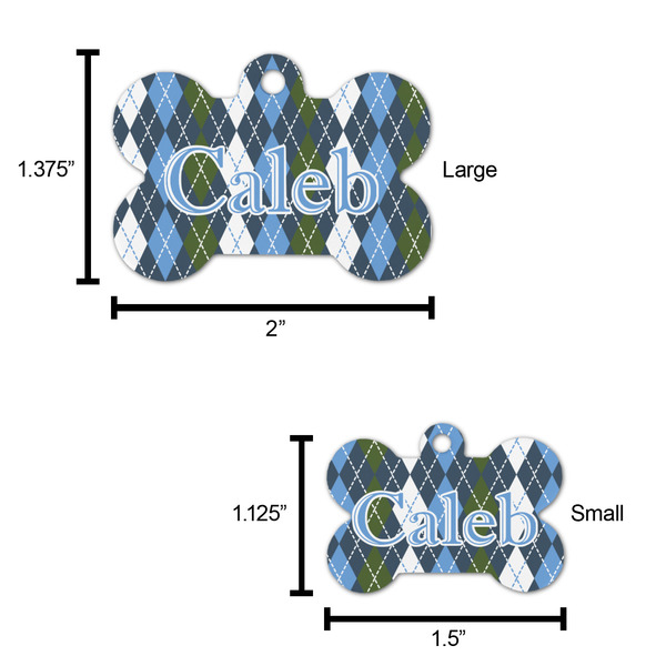 Blue Argyle Bone Shaped Dog ID Tag - Large - Scale