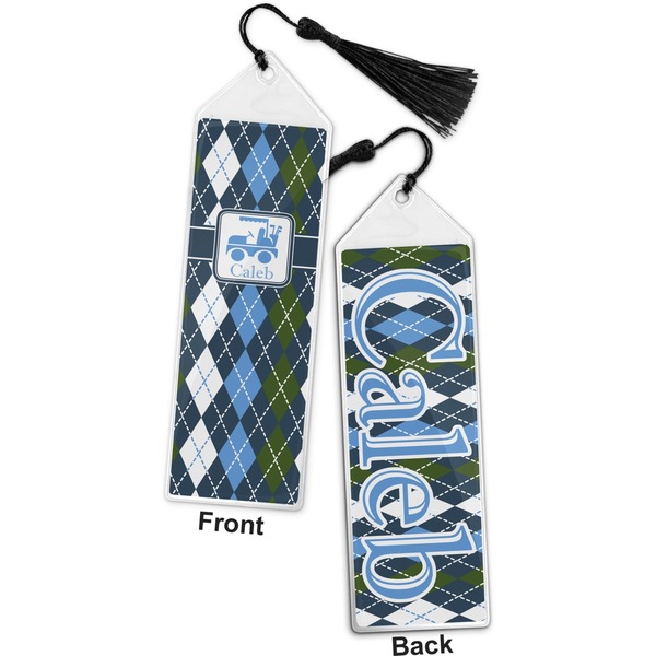 Blue Argyle Bookmark with tassel - Front and Back