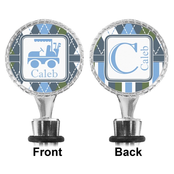 Blue Argyle Bottle Stopper - Front and Back