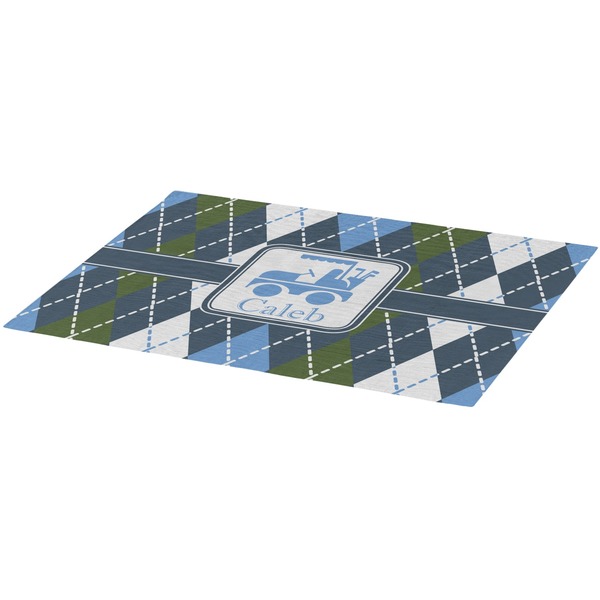 Blue Argyle Burlap Placemat (Angle View)