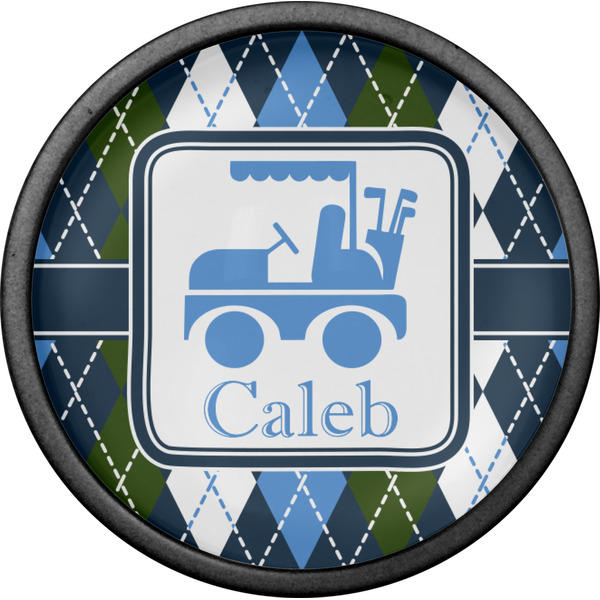 Blue Argyle Cabinet Knob - Black - Front