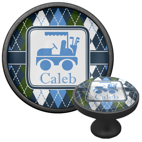 Blue Argyle Cabinet Knob - Black - Multi Angle