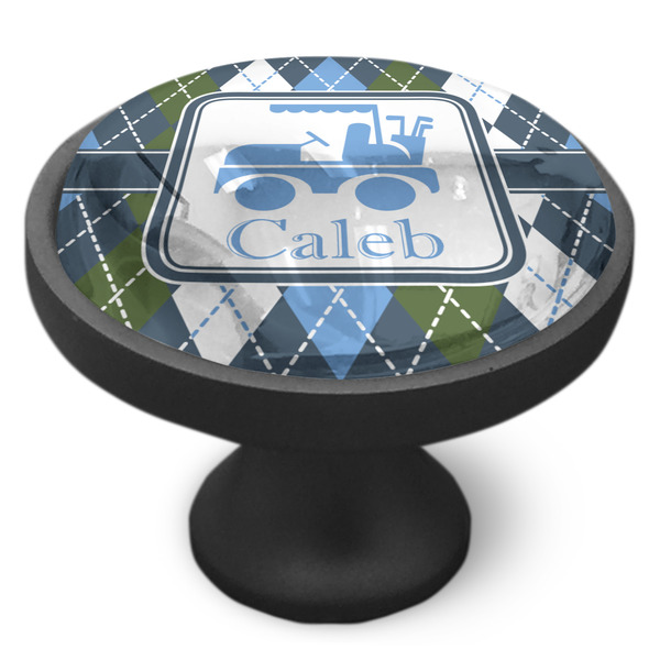 Blue Argyle Cabinet Knob - Black - Side