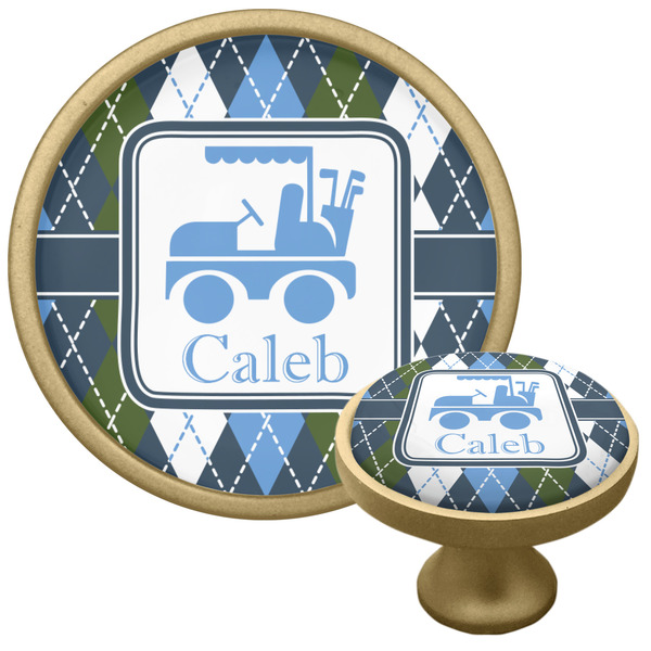 Custom Blue Argyle Cabinet Knob - Gold (Personalized)
