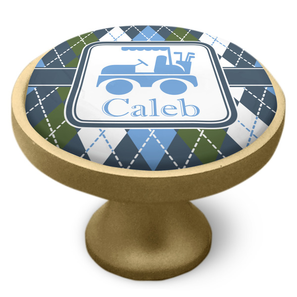 Blue Argyle Cabinet Knob - Gold - Side