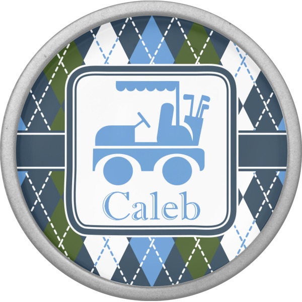 Blue Argyle Cabinet Knob - Nickel - Front