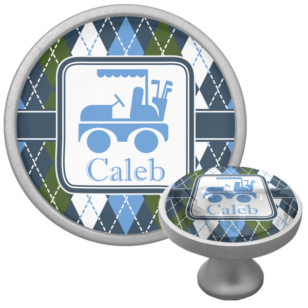 Custom Blue Argyle Cabinet Knob (Silver) (Personalized)