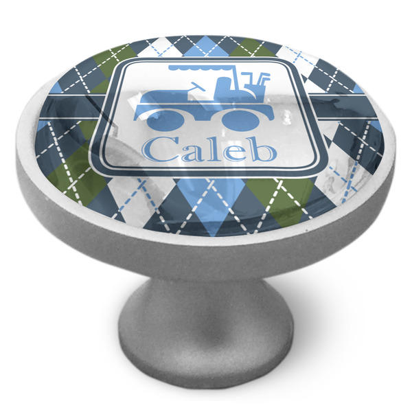 Blue Argyle Cabinet Knob - Nickel - Side