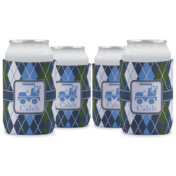 Custom Blue Argyle Can Cooler (12 oz) - Set of 4 w/ Name or Text