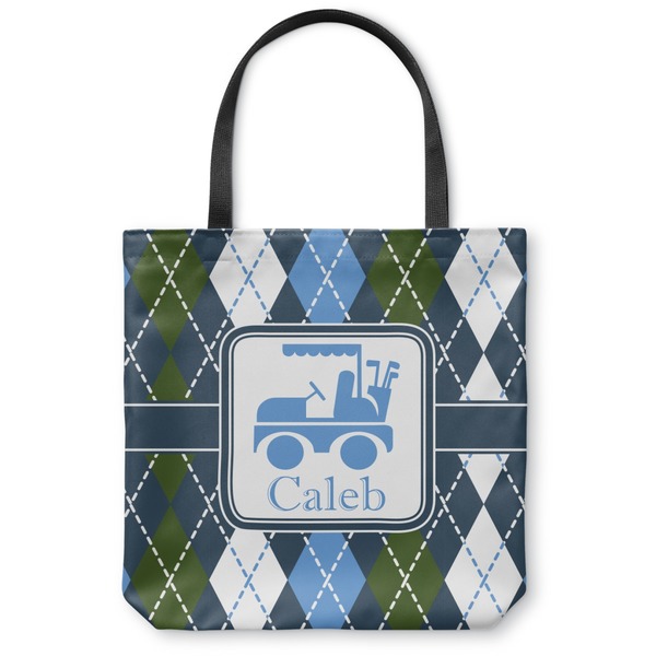 Custom Blue Argyle Canvas Tote Bag - Small - 13"x13" (Personalized)