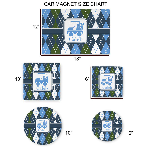 Blue Argyle Car Magnets - SIZE CHART