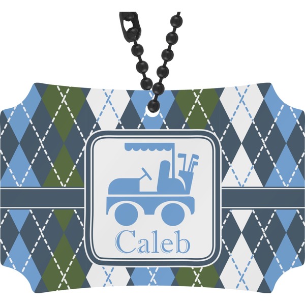 Custom Blue Argyle Rear View Mirror Ornament (Personalized)