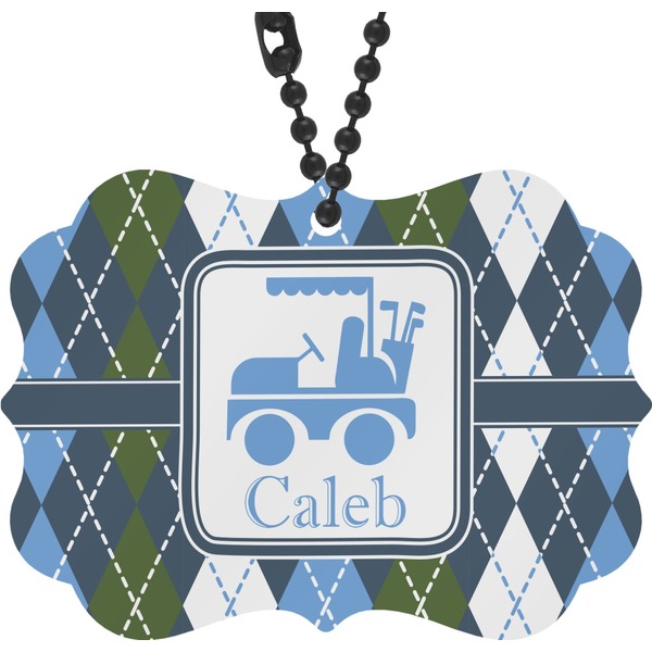 Custom Blue Argyle Rear View Mirror Decor (Personalized)