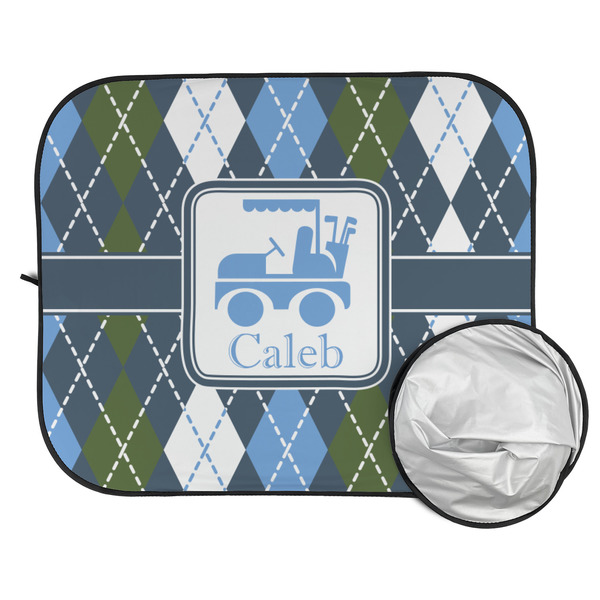 Blue Argyle Car Sun Shades - FOLDED & UNFOLDED