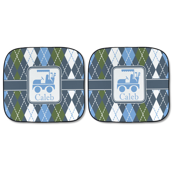 Blue Argyle Car Sun Shades - FRONT